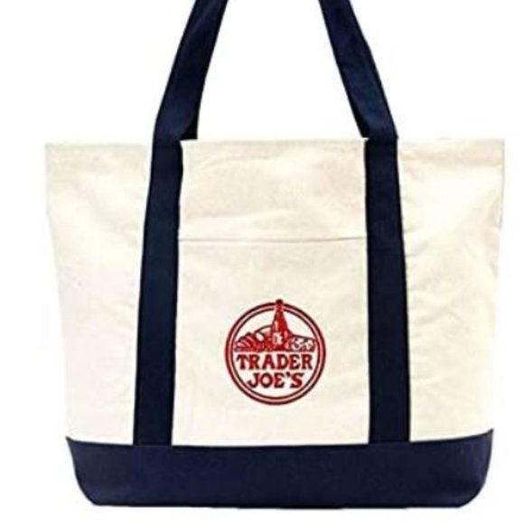 Trader Joe's Large Tote Shopping Bag Cotton Canvas Embroidered Bag - Picture 1 of 1